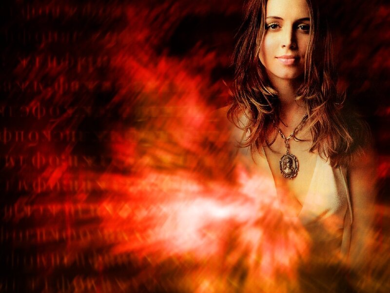 woman with red energy background