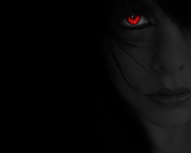 Woman with Red Eye — Black, Dark, Night