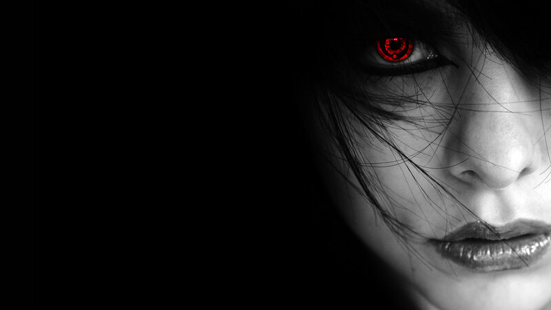 Woman with Red Eye — Black, Dramatic, Digital Art