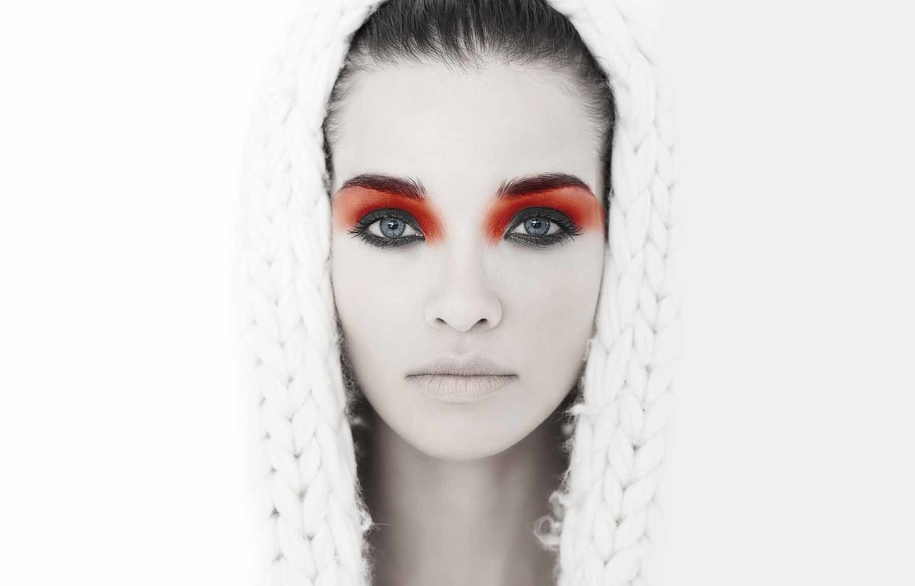 woman with red eye makeup