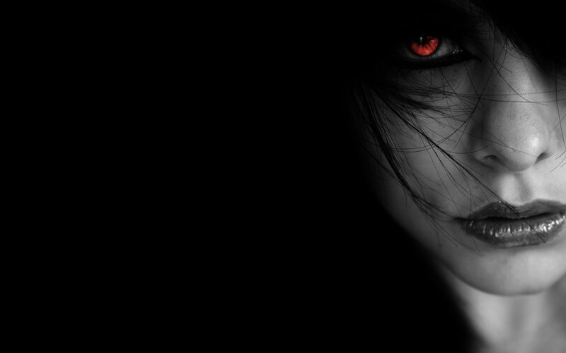 woman with red eyes