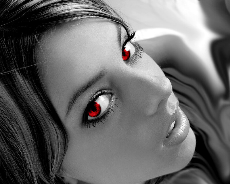 woman with red eyes