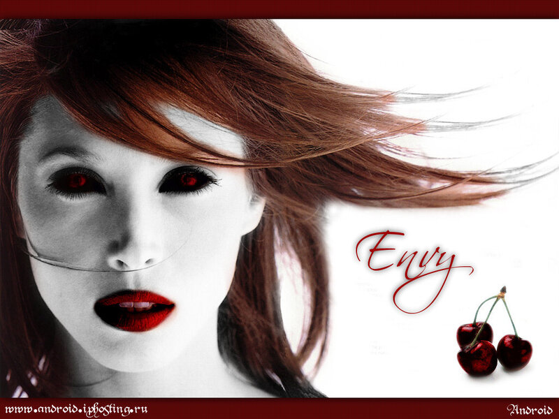 woman with red eyes and cherries