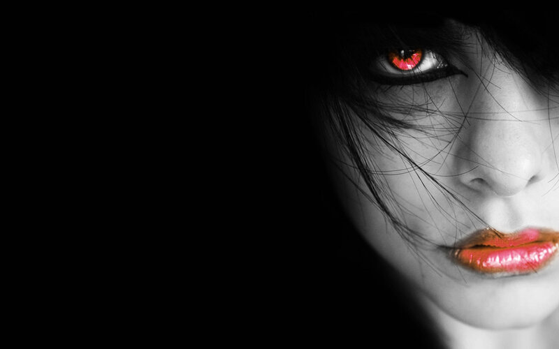 woman with red eyes and lips