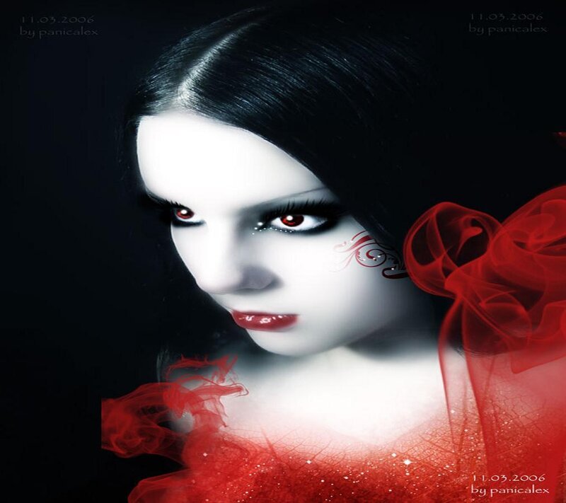 woman with red eyes and makeup