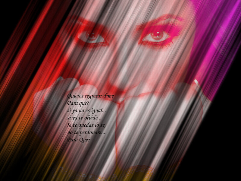woman with red eyes and text