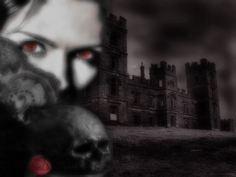 Woman with Red Eyes — Black, Dark, Night, Digital Art, Skull
