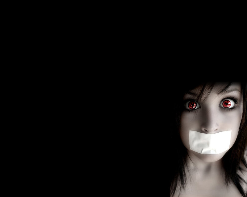 Woman with Red Eyes — Black, Dramatic, Digital Art, Tape