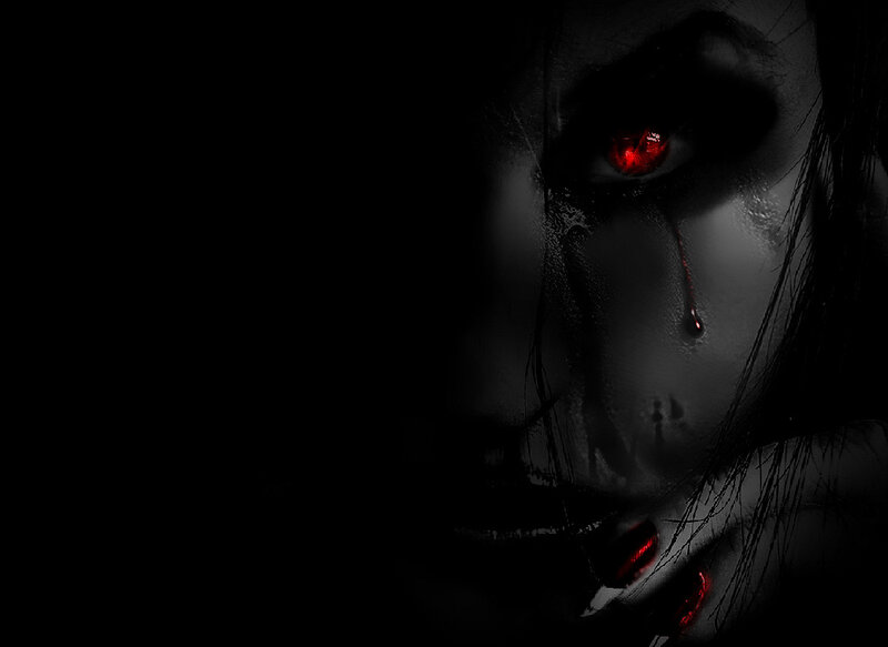 Woman with Red Eyes — Black, Dramatic, Digital Art
