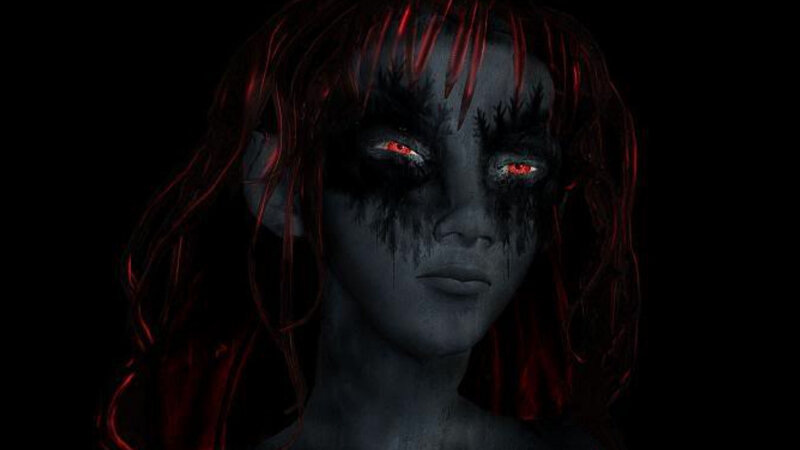 Woman with Red Eyes — Black, Dramatic, Night, Digital Art