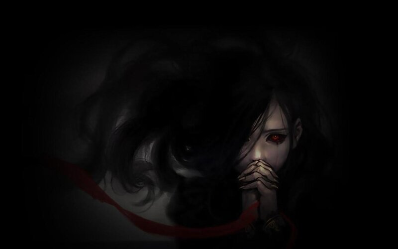 Woman with Red Eyes — Black, Dramatic, Night