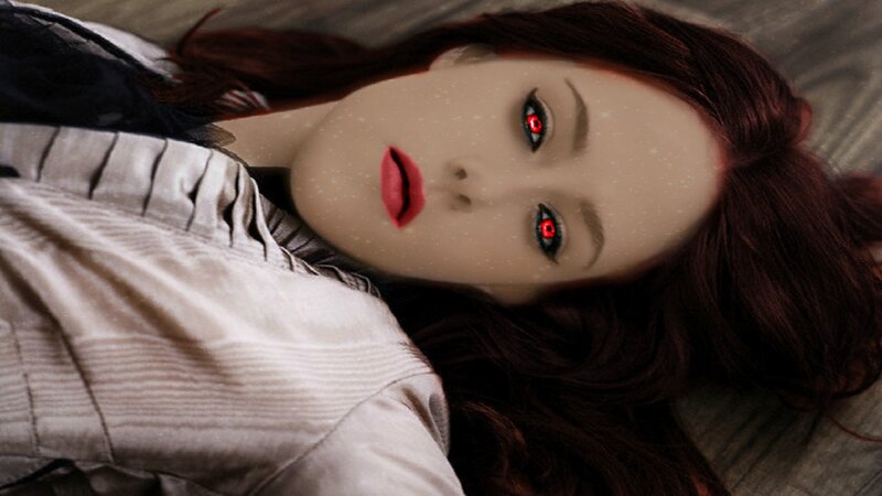 Woman with Red Eyes — Brown, Dramatic, Digital Art, Red Hair