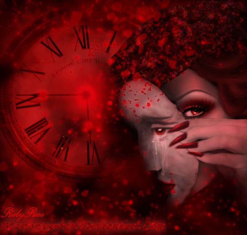Woman with Red Eyes — Dramatic, Digital Art, Clock