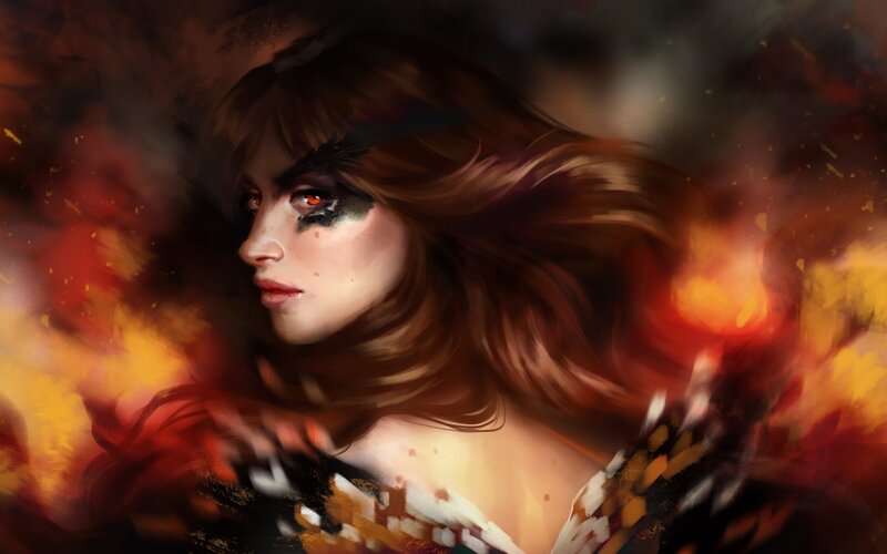 Woman with Red Eyes — Dramatic, Digital Art, Fire