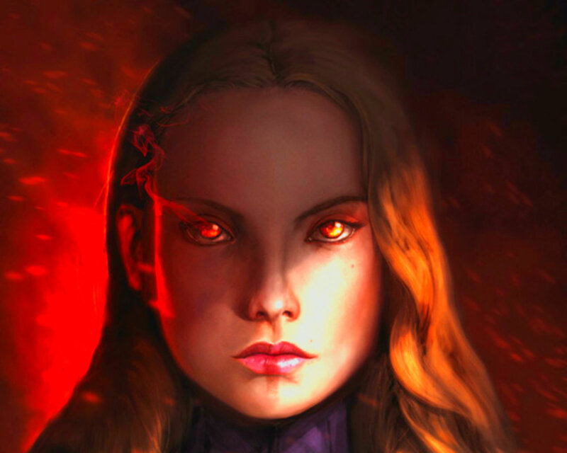 Woman with Red Eyes — Dramatic, Digital Art, Red Light