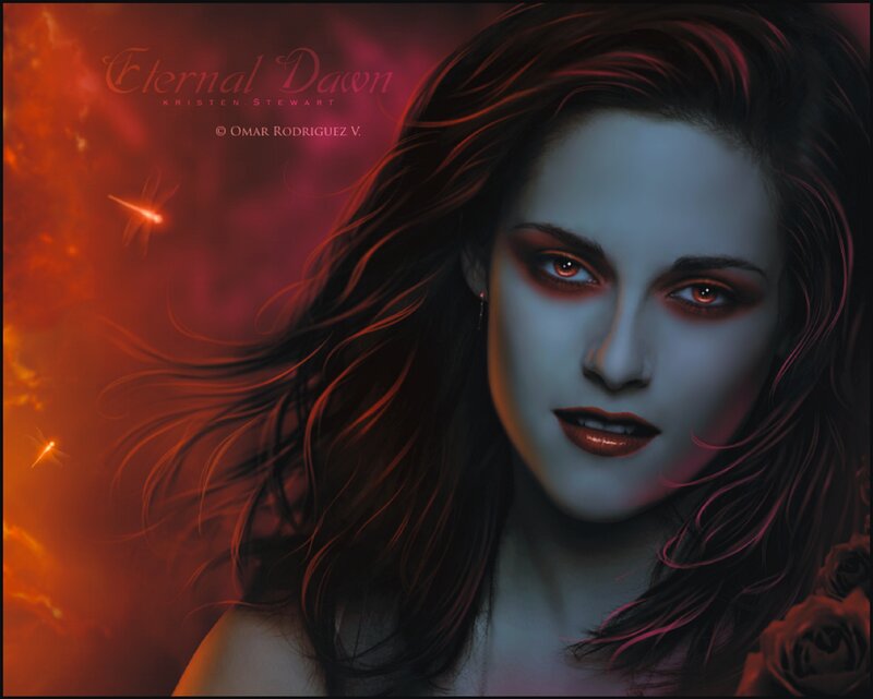 Woman with Red Eyes — Dramatic, Digital Art, Roses