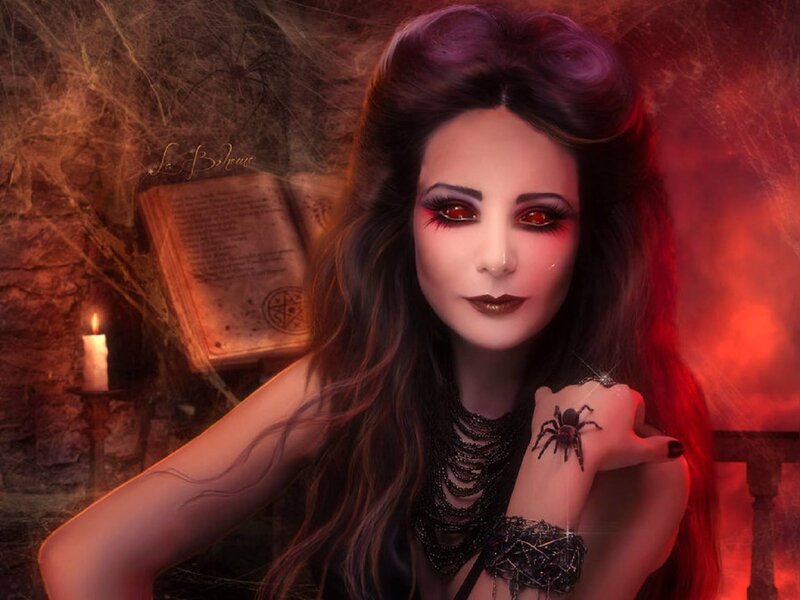 Woman with Red Eyes — Dramatic, Night, Digital Art, Spider