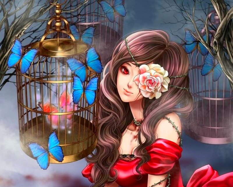Woman with Red Eyes — Dramatic, Night, Digital Art