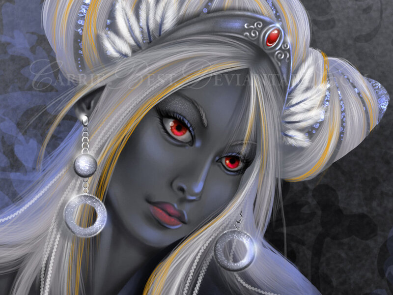 Woman with Red Eyes — Gray, Dramatic, Digital Art