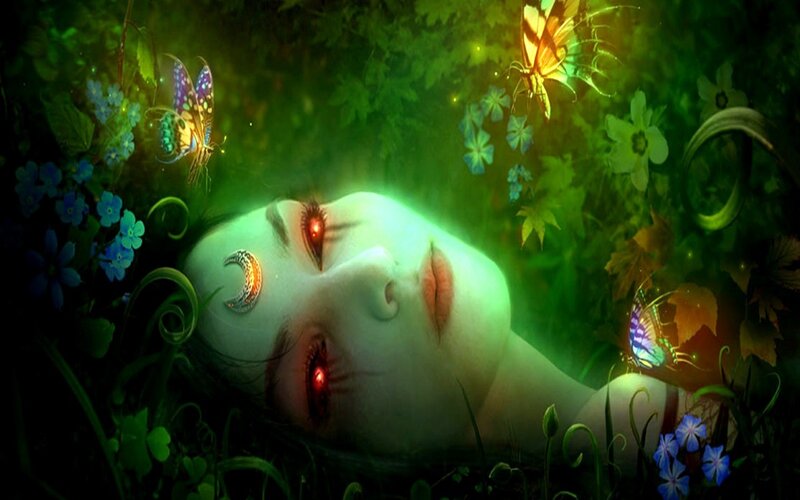 Woman with Red Eyes — Green, Serene