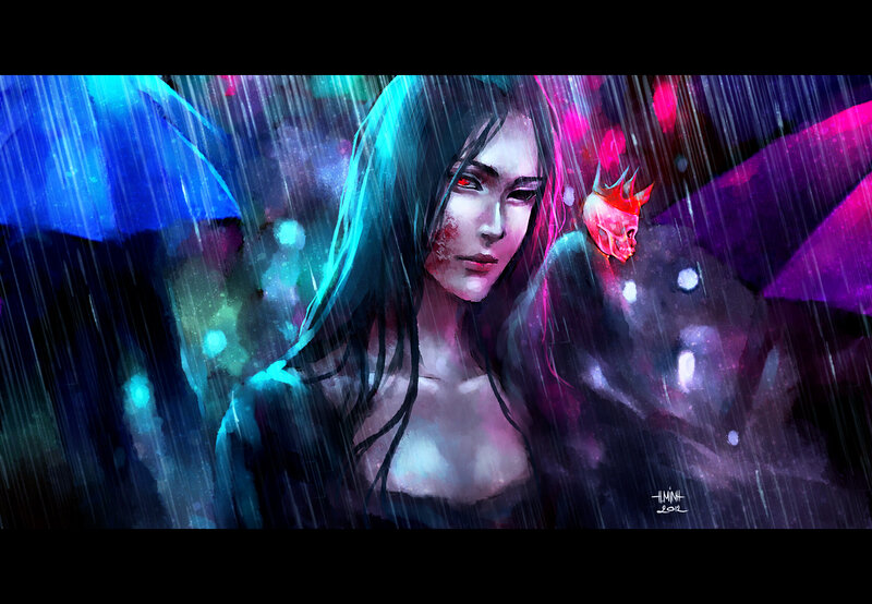 Woman with Red Eyes in Rain — Blue