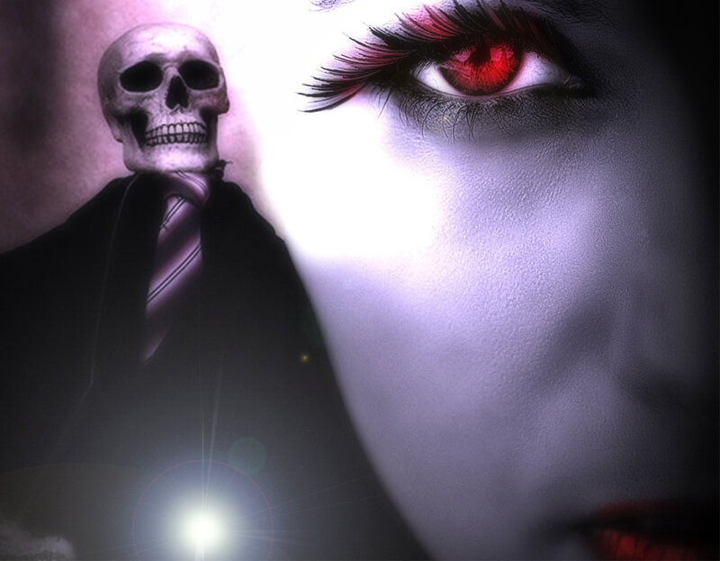 Woman with Red Eyes — Purple, Dramatic, Digital Art