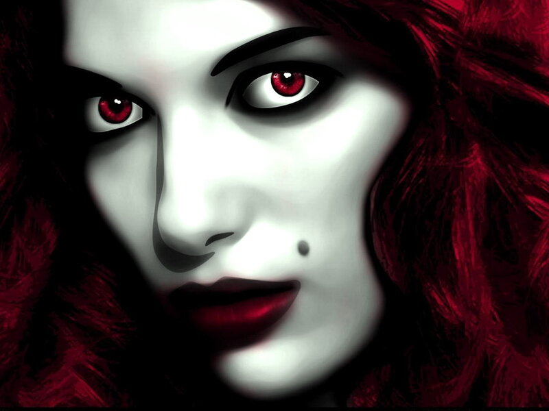 Woman with Red Eyes — White, Dramatic, Digital Art, Red Hair
