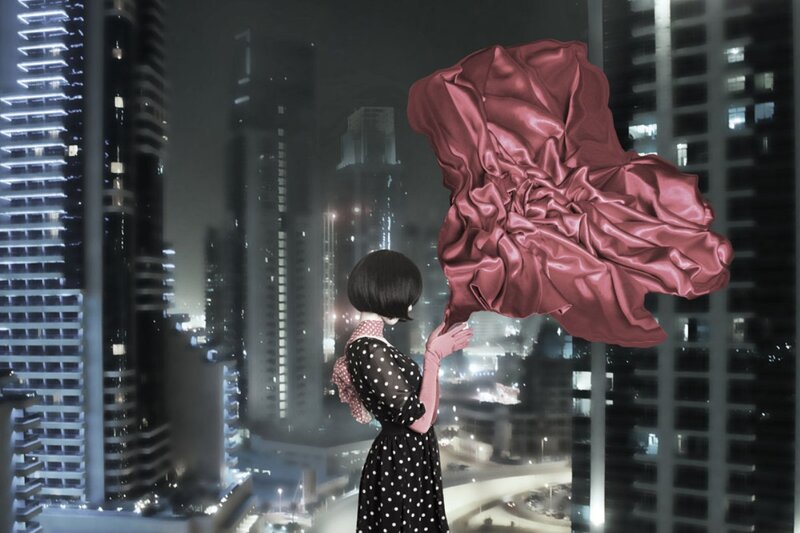 Woman with Red Fabric — Black