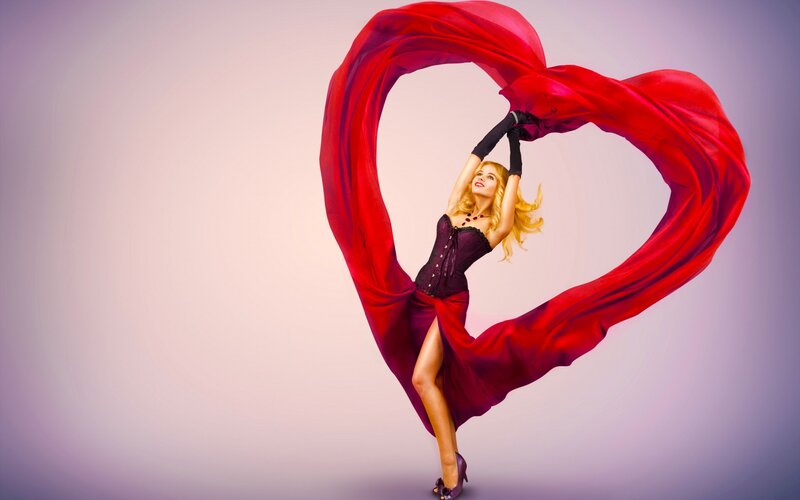 Woman with Red Fabric — Dramatic, Photograph, Corset