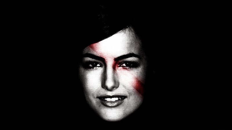woman with red face paint