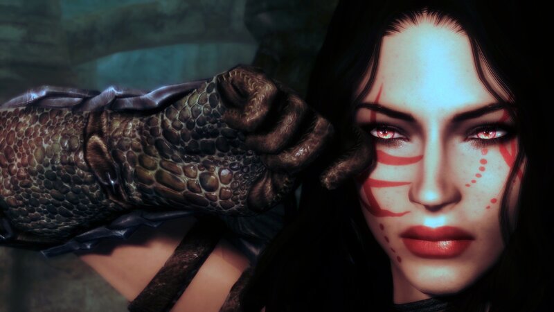 Woman with Red Face Paint — Black