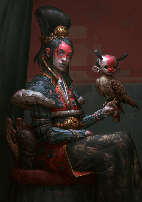 Woman with Red Face Paint — Dramatic, Digital Art, Bird
