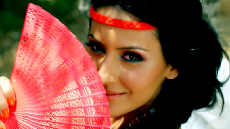 Woman with Red Fan — Playful