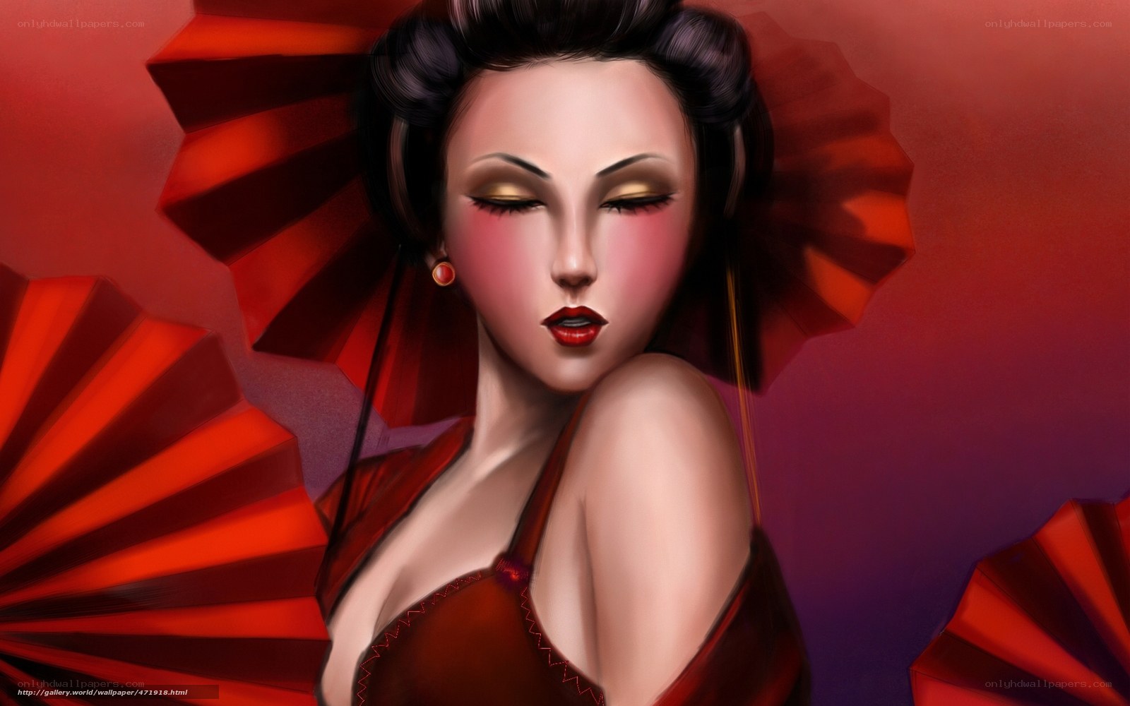 woman with red fans