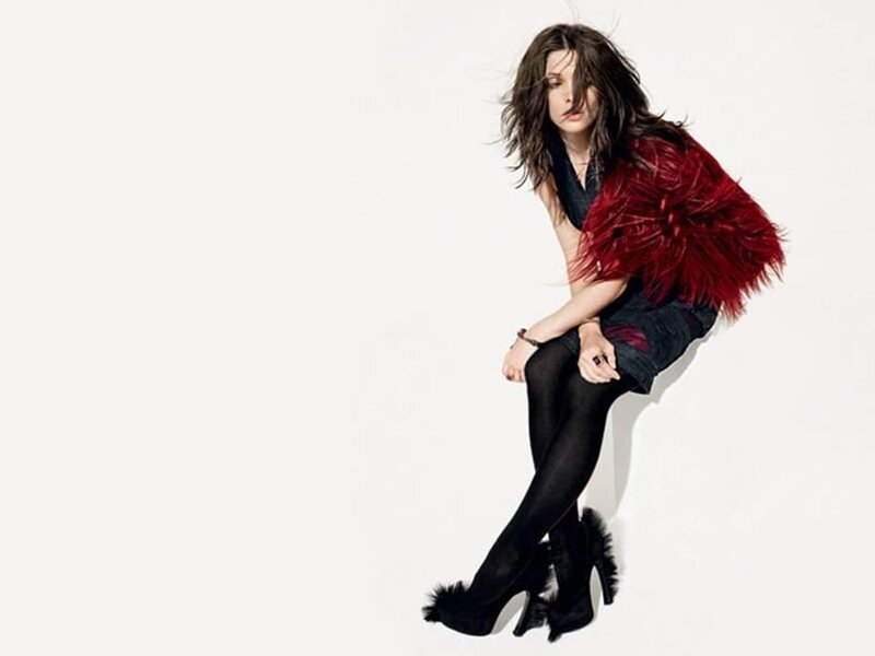 Woman with Red Feather Boa — White