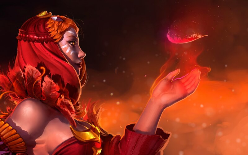 Woman with Red Feathers — Dramatic, Digital Art, Magic