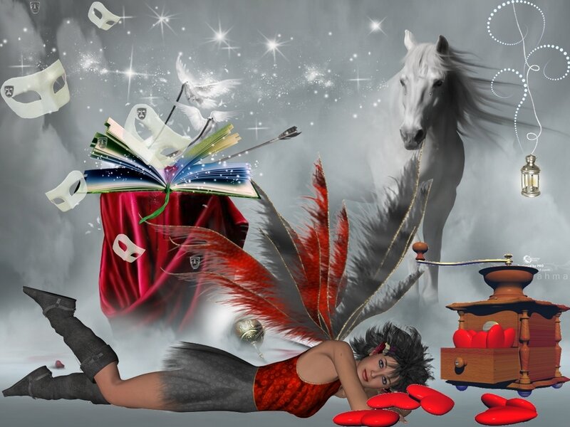 Woman with Red Feathers — Fantasy