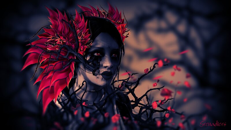 woman with red floral crown