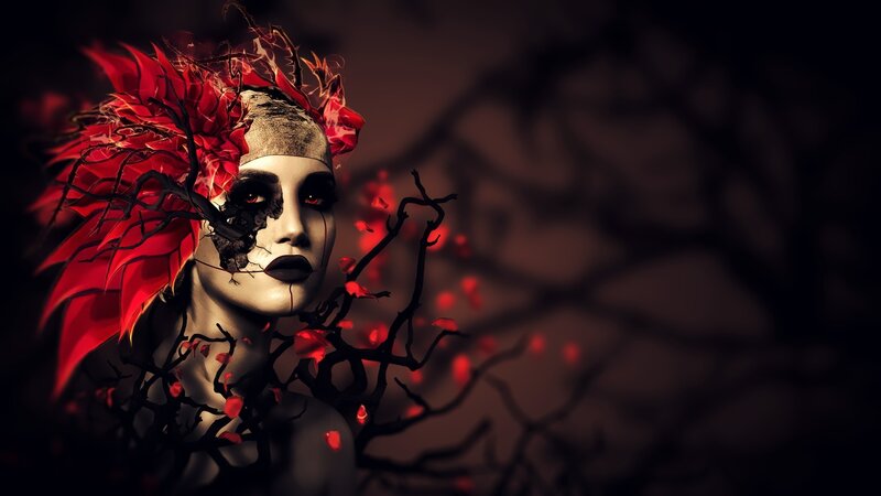 Woman with Red Floral Crown — Dark