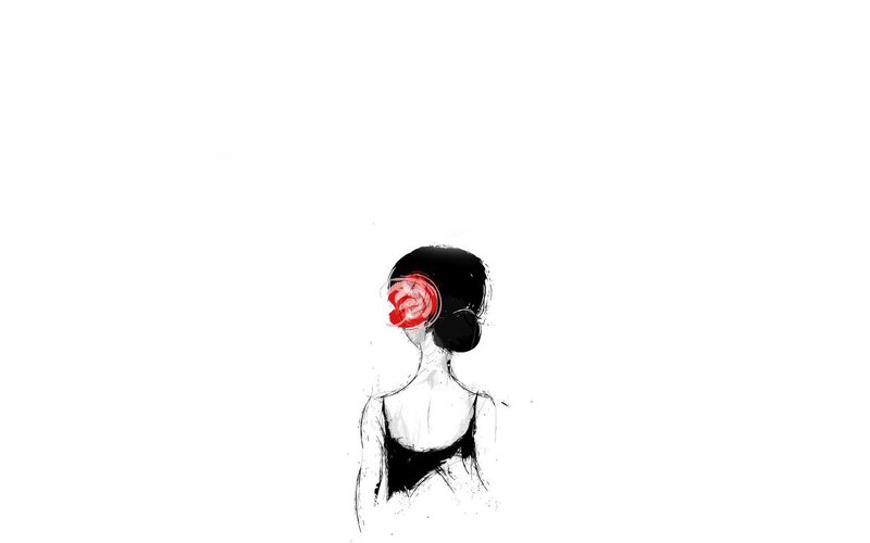 woman with red flower