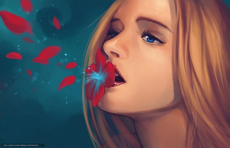 woman with red flower