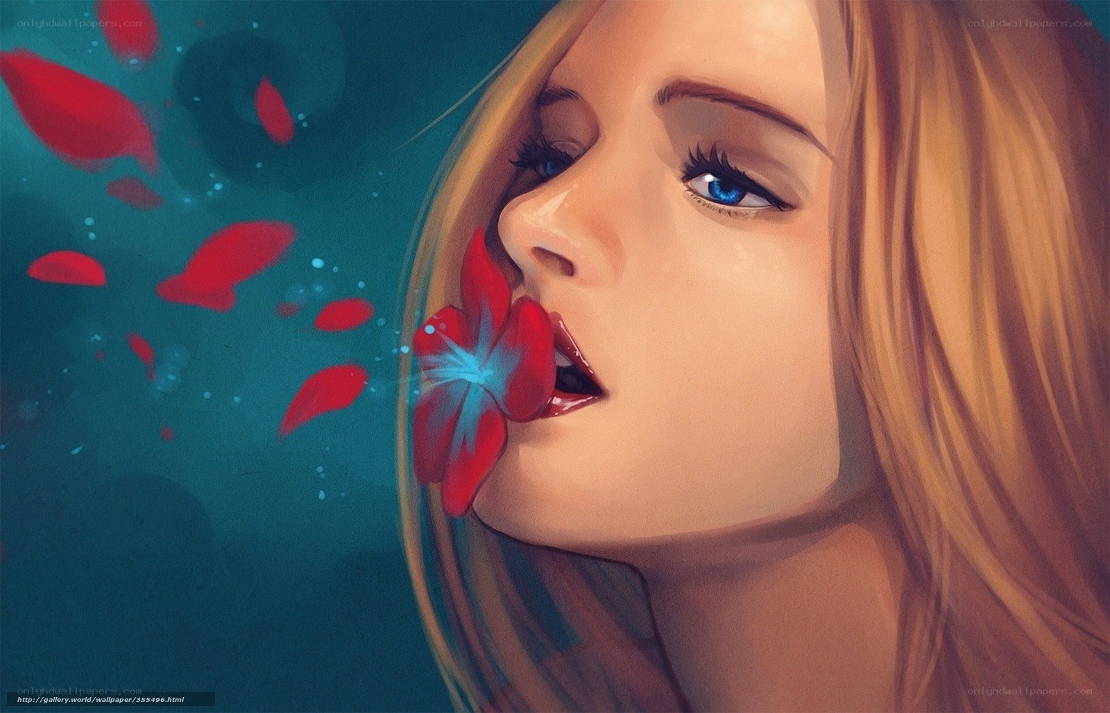 woman with red flower