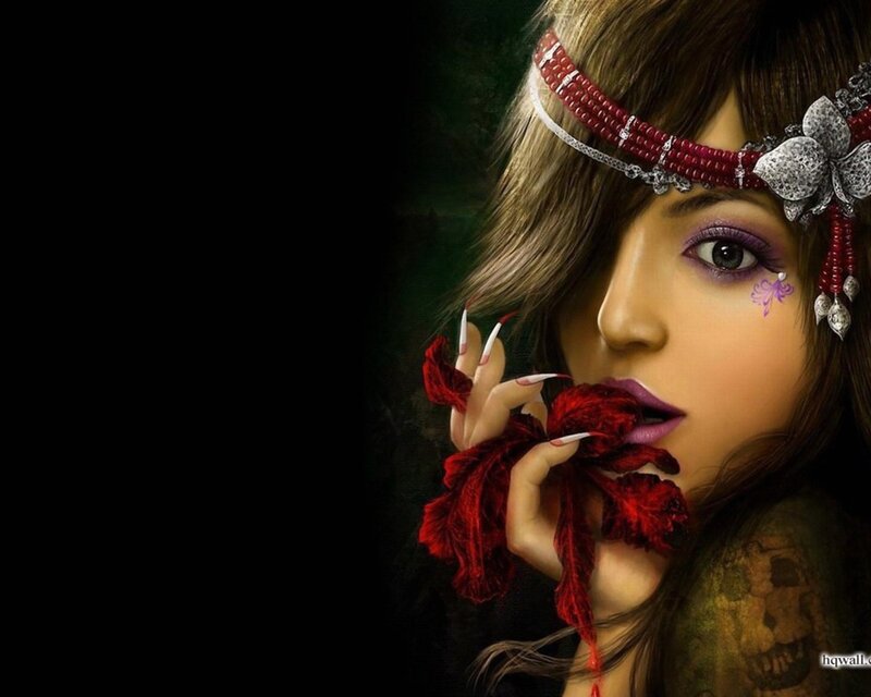 woman with red flower and headband
