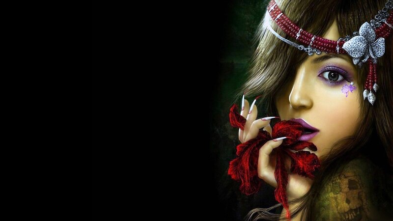 woman with red flower and headband