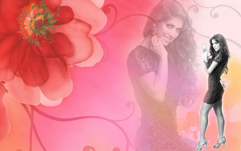 woman with red flower background