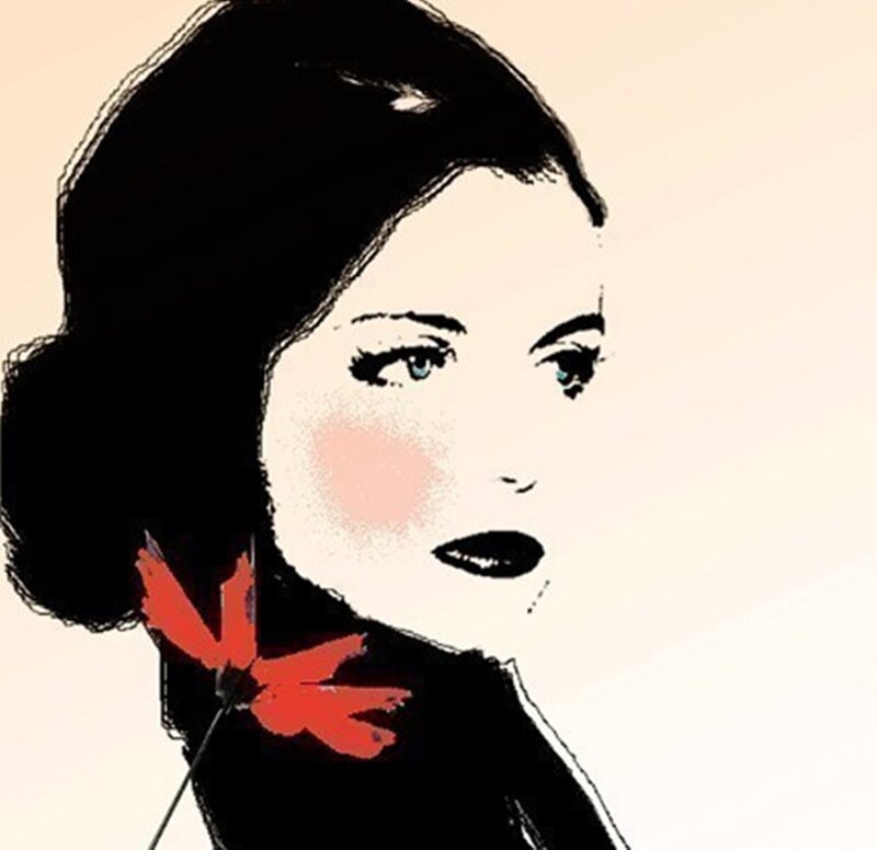Woman with Red Flower — Black, Dramatic, Illustration