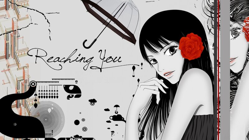 Woman with Red Flower — Black, Dramatic, Manga