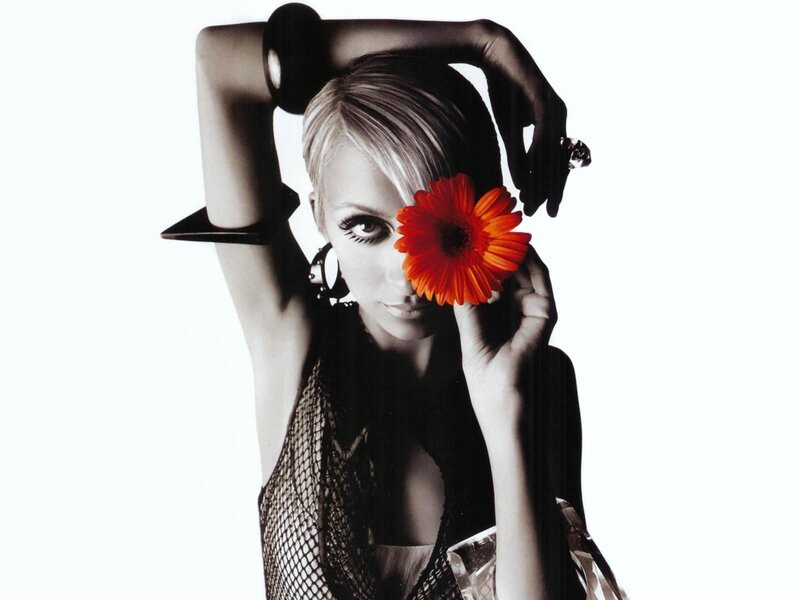 Woman with Red Flower — Black, Dramatic, Photograph, Gloves