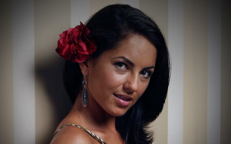 Woman with Red Flower — Black, Dramatic, Photograph, Red Flower, Earring