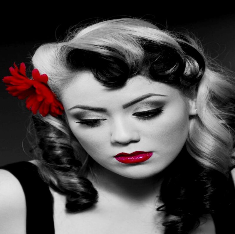 Woman with Red Flower — Black, Dramatic